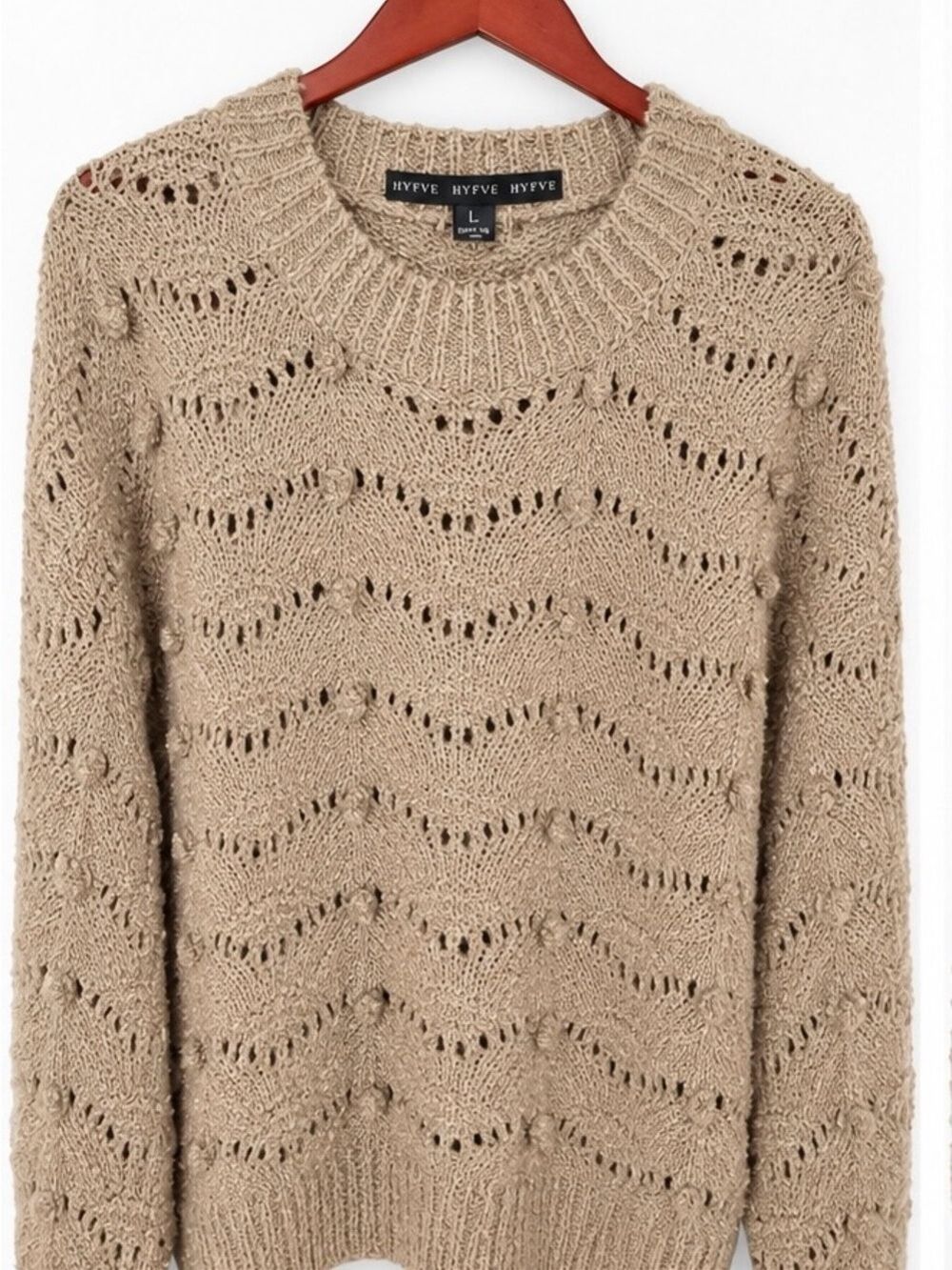 HYFVE Open-Stitch Crewneck Sweater in Beige Taupe
